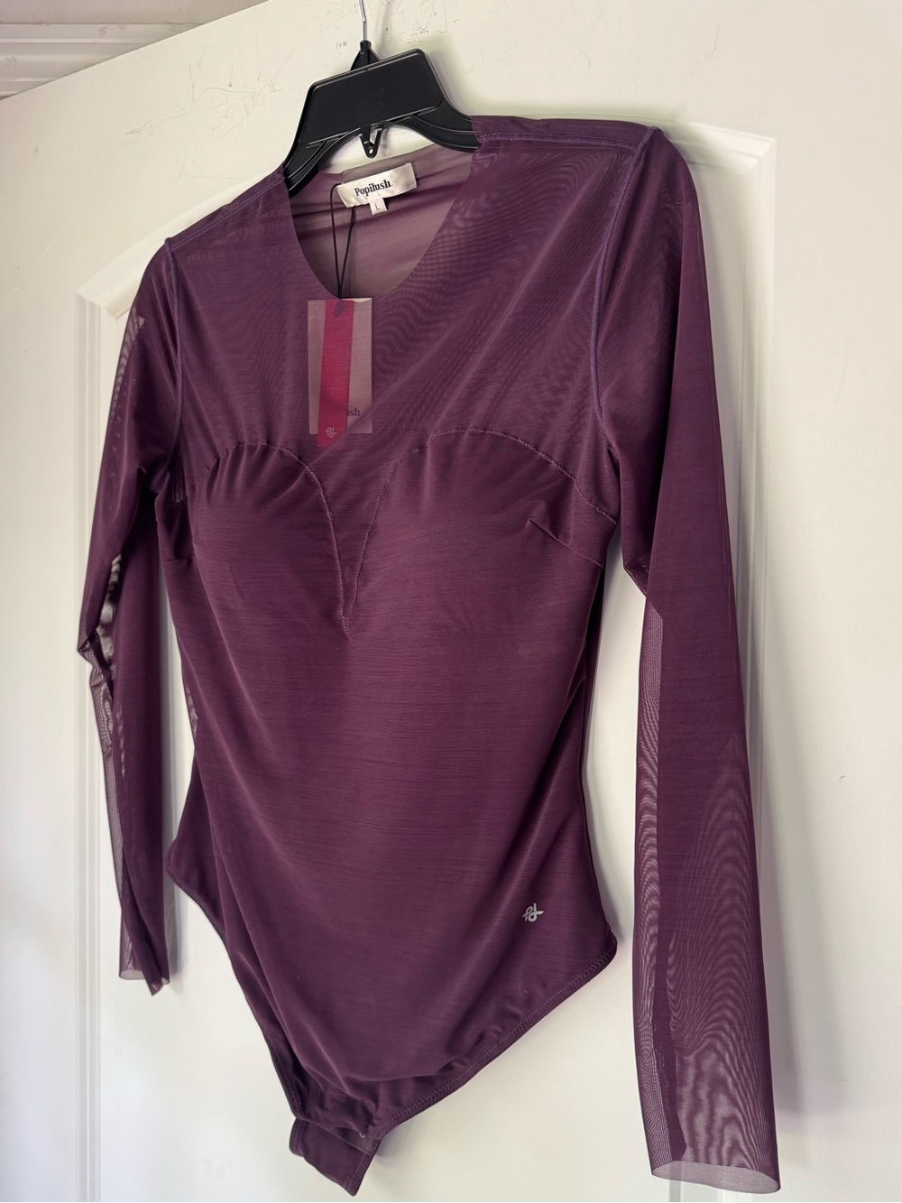 NWT Popilush Purple Long Sleeve Mesh Shapewear Bodysuit in Sz Large